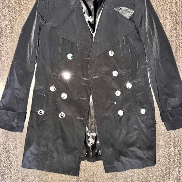Calvin Klein Women's Double Breasted Black Button Trench Coat Jacket Size Small - Picture 6 of 15